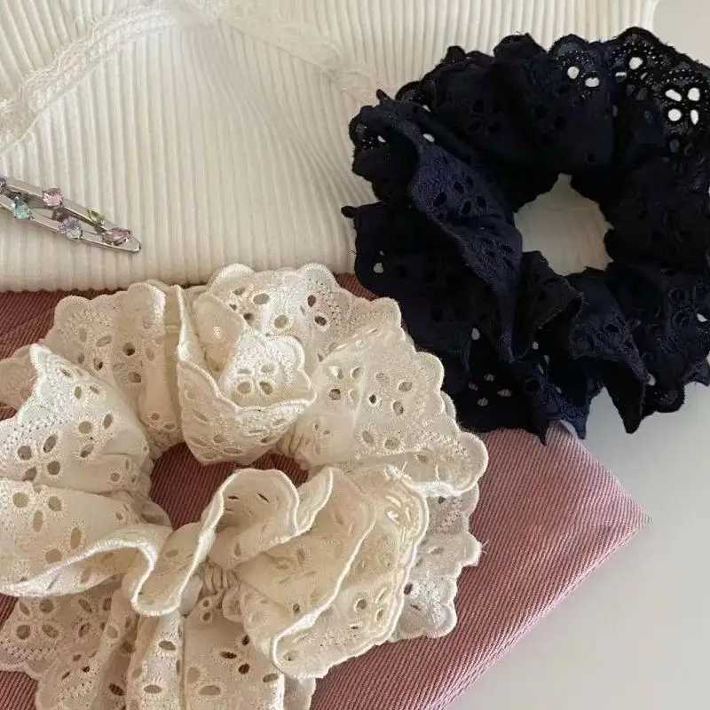 Elegant Embroidered Hollow Lace Double-Layer Large Intestine Hairband Hair Accessories For Women H260324