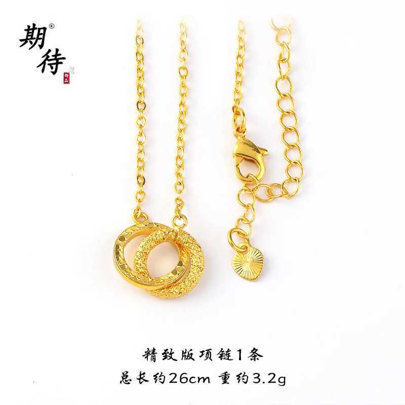 Luxury 24K 9999 Pure Gold real gold Womens Crushed Ring Pendant Hammer Ring Link Necklace Elegant Clavicle Chain H260324 - view 5