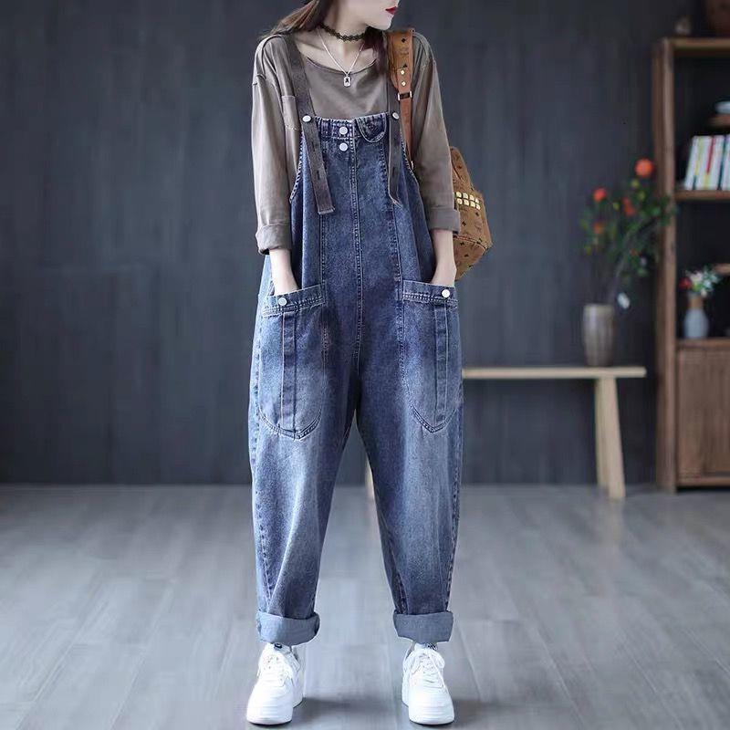 Plus-size Women's Age-reducing Denim Overalls Spring And Autumn New Style Designer Pants Large Size Vintage Loose Harem Casual Jeans