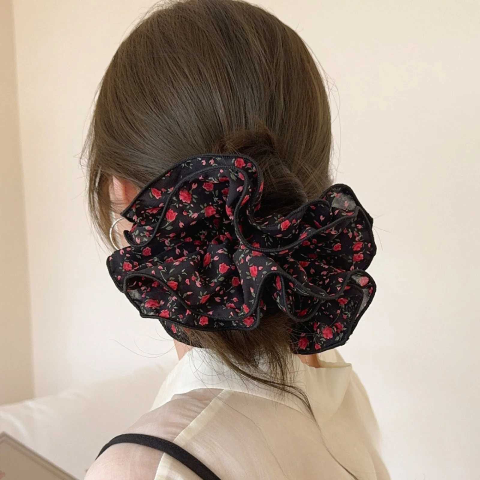 1PC 18cm Large Floral Scrunchies For Women Vintage Rose Print Big Hair Ties Elastic Hair Bands Hair Accessories H260324