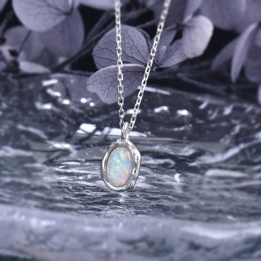 ITSMOS S925 Sterling Silver Irregular Created Opal Pendant Necklace Colorful Gemstone Necklace Inspirational Jewelry for women H260324 - view 5