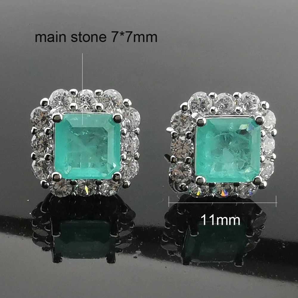 FFGems Brazilian Paraiba Emerald Tourmaline Necklace Created Gemstone Square for Women Fine Jewelry Pendant Party Wedding Gift H260324 - view 6