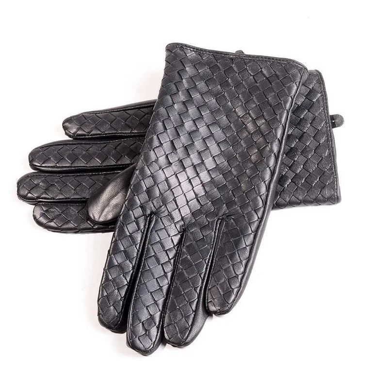 Mens 100 Real Leather Winter Warm Woven Design Lambskin Goatskin Classical Driving Riding Short GlovesW251111 Women Jewelry - view 7