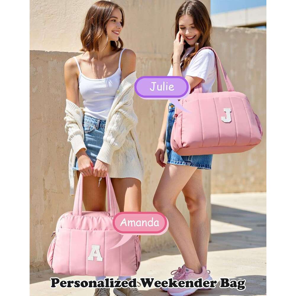 Vogewood Luggage Personalized Weekend Women's Overnight Travel Bag with Makeup Bag, Birthday Gift, Pink, Medium Size, K