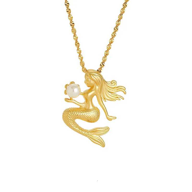 Luxury 24K 9999 Pure Gold real gold Womens Mermaid Pendant All-match Necklace Clavicle Chain H260324 - view 6