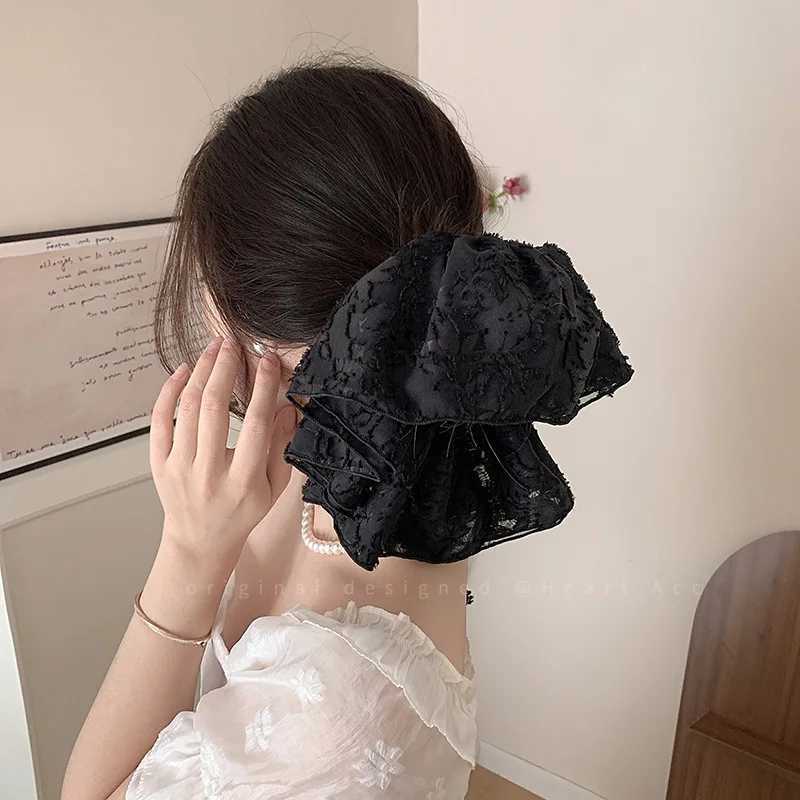 26CM Lace Pleated Large Intestine Hair Band Double Layer Oversized Premium Hair Rope Rubber Band Headdress H260324