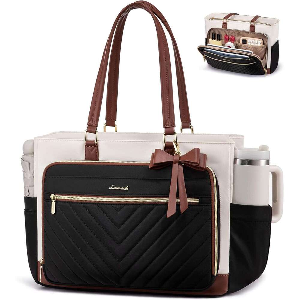 LOVEVOOK Women's Teacher Handbag, Work Laptop Gift Cup Holder, Quilted Nurse Bag Diaper with Multiple Pockets, Large Computer Handbag Wallet, Sui
