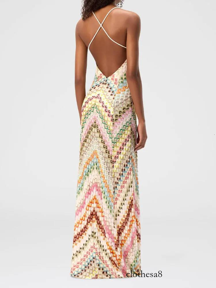 Holiday Spaghetti Strap Simple Party Women Summer Printing Backless Sexy Maxi Dress, 2025 Deep V Neck Chic Ladies Dress