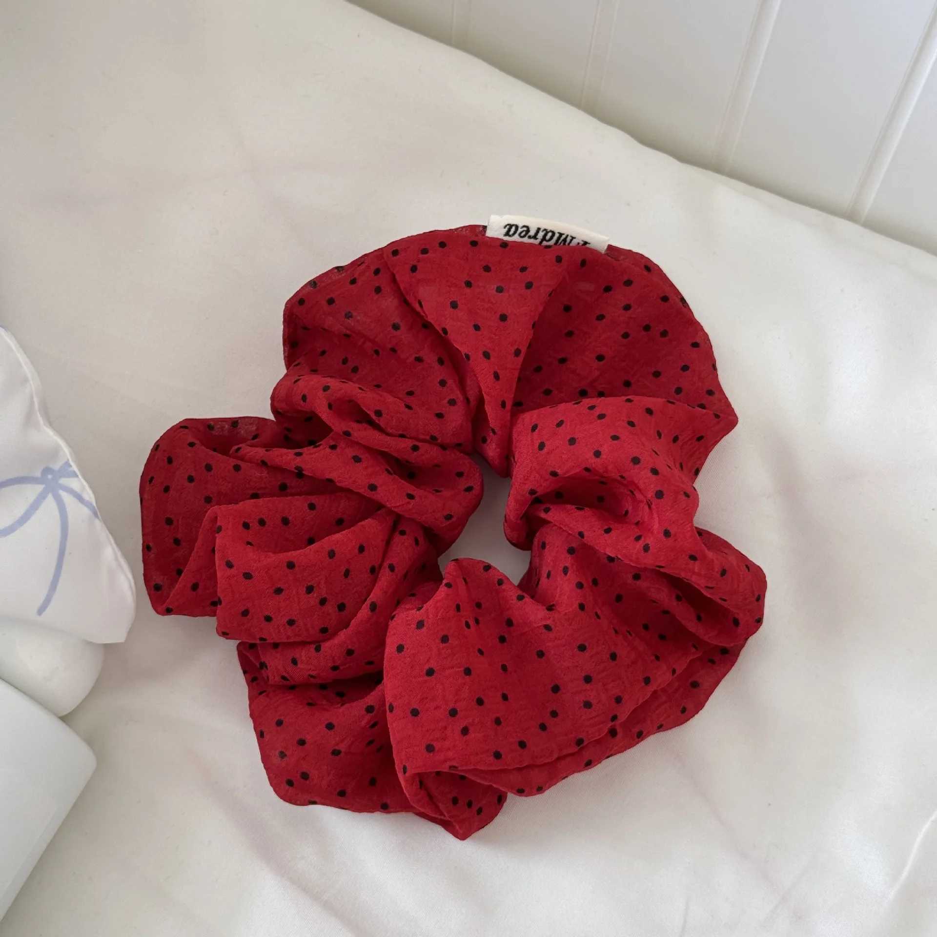 Womens New Scrunchies French Style Sweet Fashionable Hair Band Polka Dot Stripes Solid Color Buns Sweet Style Kawaii Hair Tie H260324