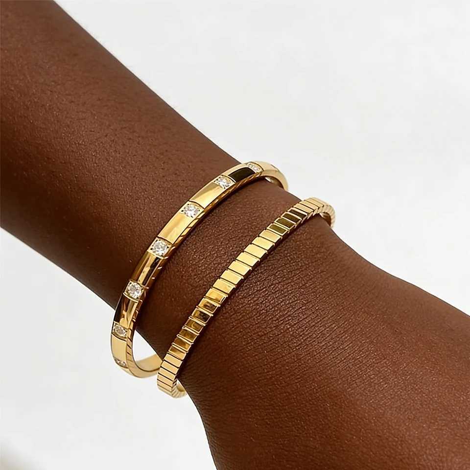 Yupsk New 2pcs/set Inlay Square Zircon Stainless Steel Stacking for Women Men Waterproof Fashion Jewelry Gift H260323 - view 4