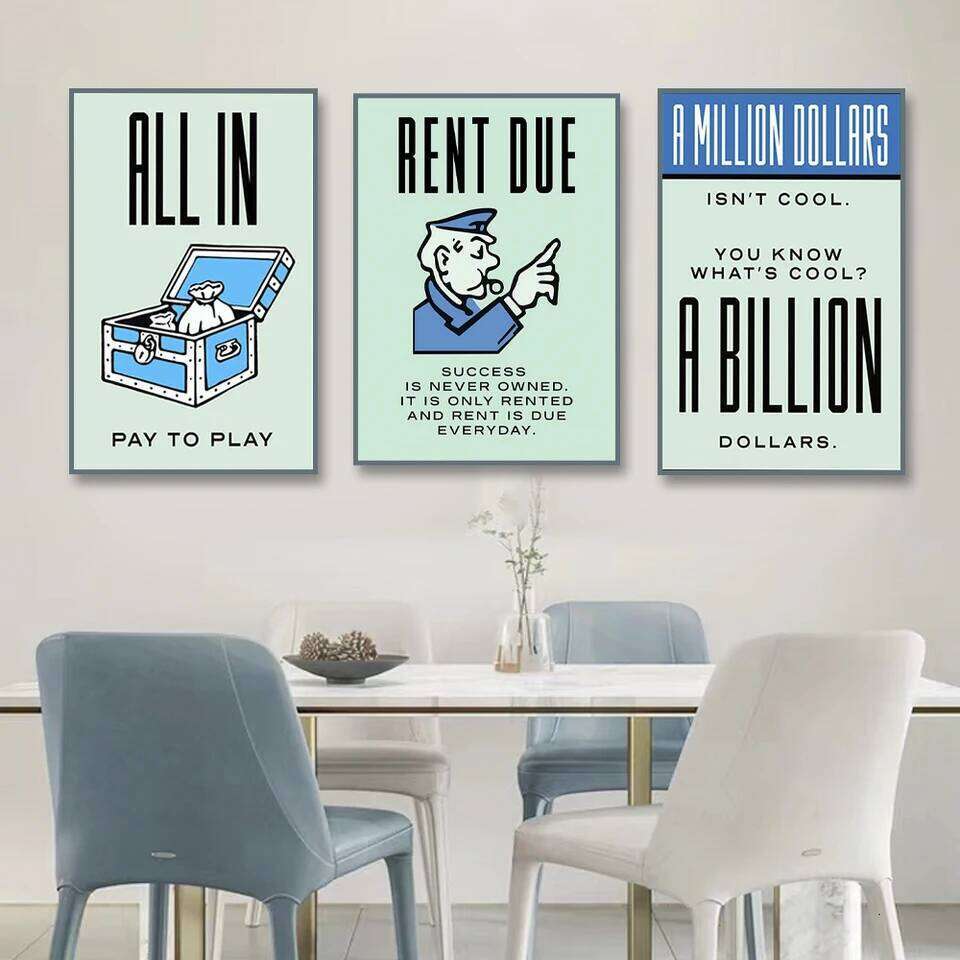 Monopoly Millionaire Money Canvas Decorative Painting Motivational Quote Art Poster Cartoon Figure Mural Home Wall Decor Picture 26H0324