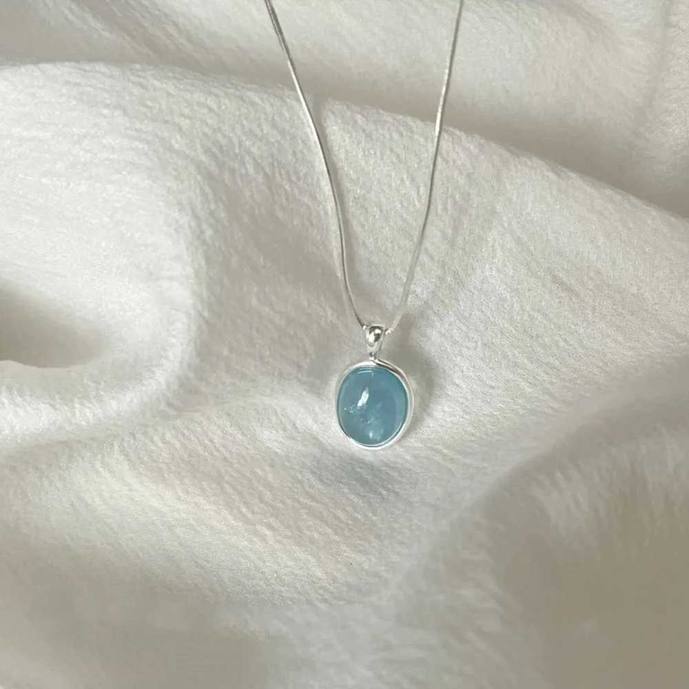 Exquisite Natural Blue Oval Opal Silver Color Stainless Steel Pendant Necklace for Women Charm Fashion Crystal Collar Jewelry H260324 - view 3