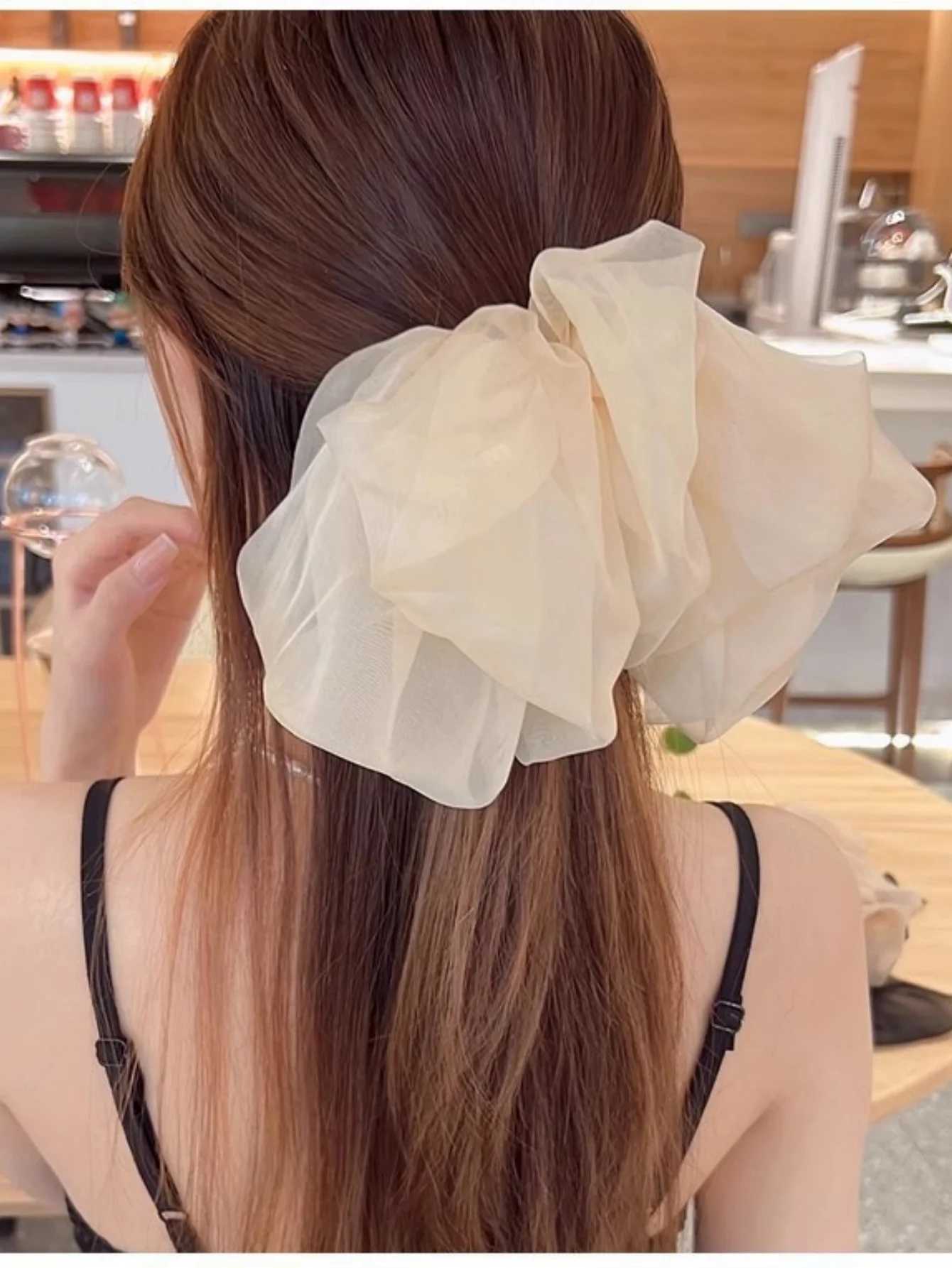 1 Piece Chiffon Large Bow Hair Clip with Long Ribbon Solid Color Soft Mesh Fabric Womens Hair Accessory H260324