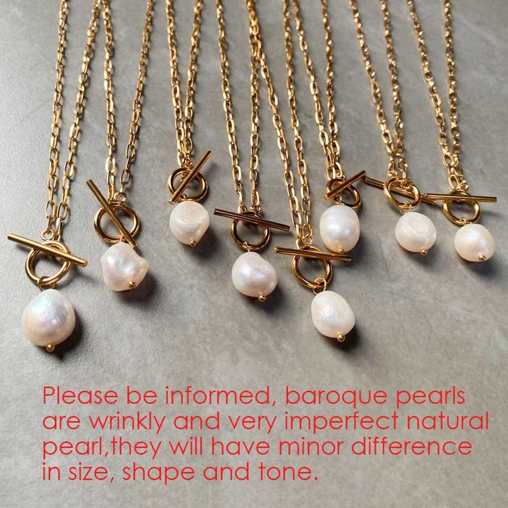 eManco Freshwater Pearl Toggle Necklace For Women Paperclip Chain Necklace Stainless Steel Long Box Square Chain Long Choker H260324 - view 6