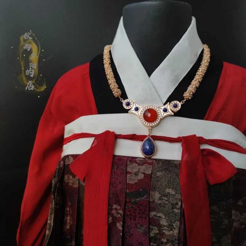 Ancient Qingting Eye Beads Yingluo Necklace Hanfu Tang Dynasty Dunhuang Style Multi Gem Pearl Stone Layered Soft Choker Jewelry H260324 - view 4