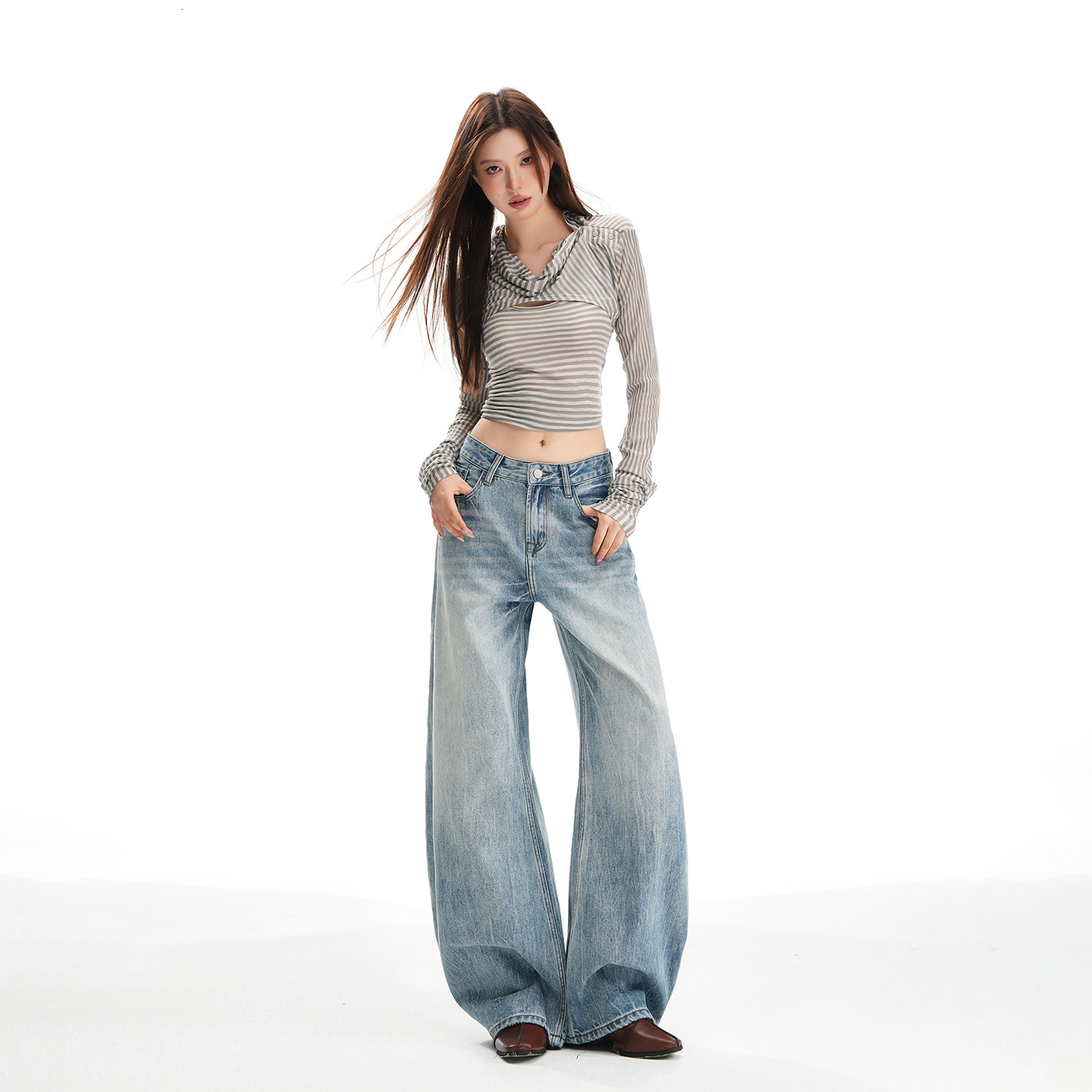 Light Blue Washed Straight-leg Jeans For Women 2026 Spring New Style Slimming And Loose Wide-leg Pants For Designer Pants Tall Individuals