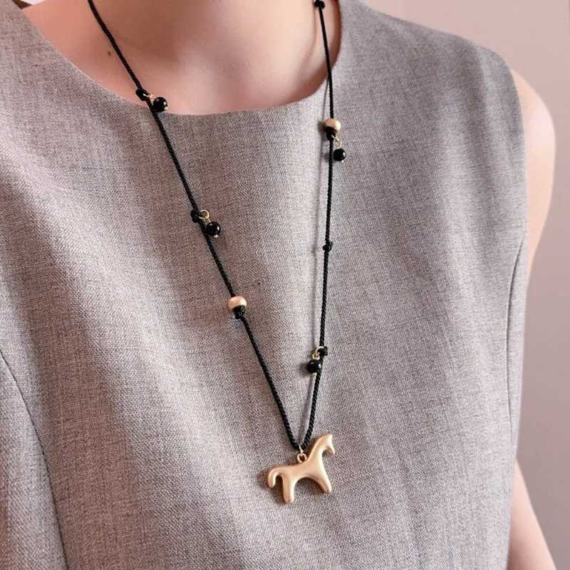 Minar Cute Smooth Surface Matte Color Cartoon Horse Multicolor Beads Pendant Necklaces for Women Adjusting Rope Sweater Chain H260324 - view 5