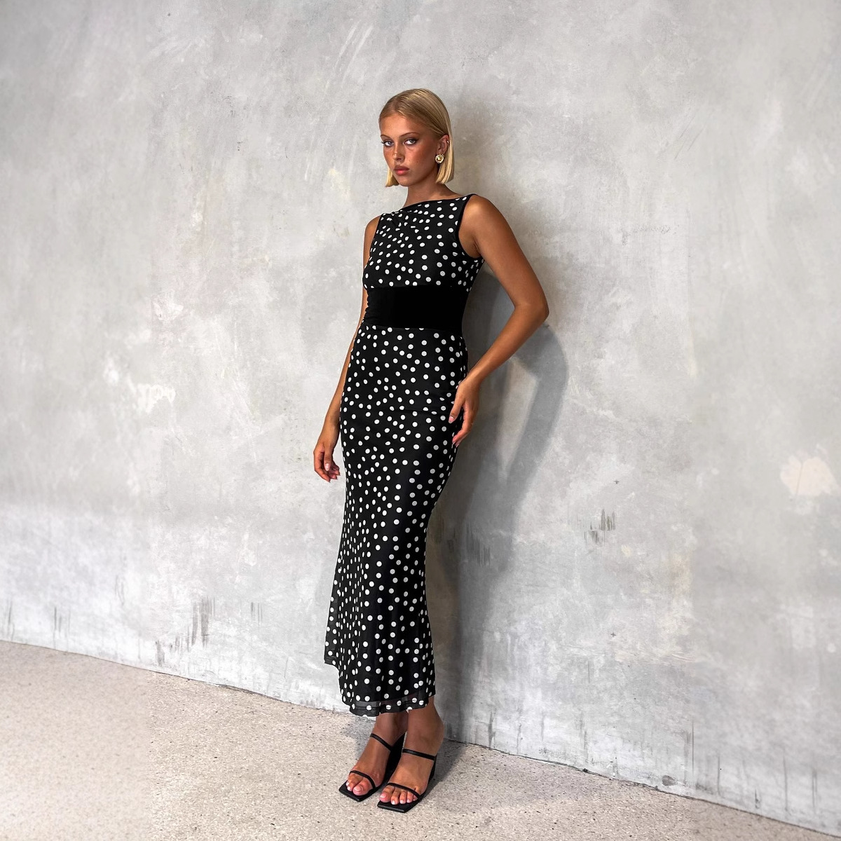 European Designer Dress And American Digital Print Fashion High-waisted Dress Elegant Sexy Fairy-like Hepburn Style
