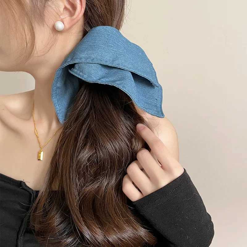 22x22cm Vintage Retro Women Oversized Denim Square Scrunchie Female Ponytail Hair Ties Elastic Hair Band Headwear Accessories H260324
