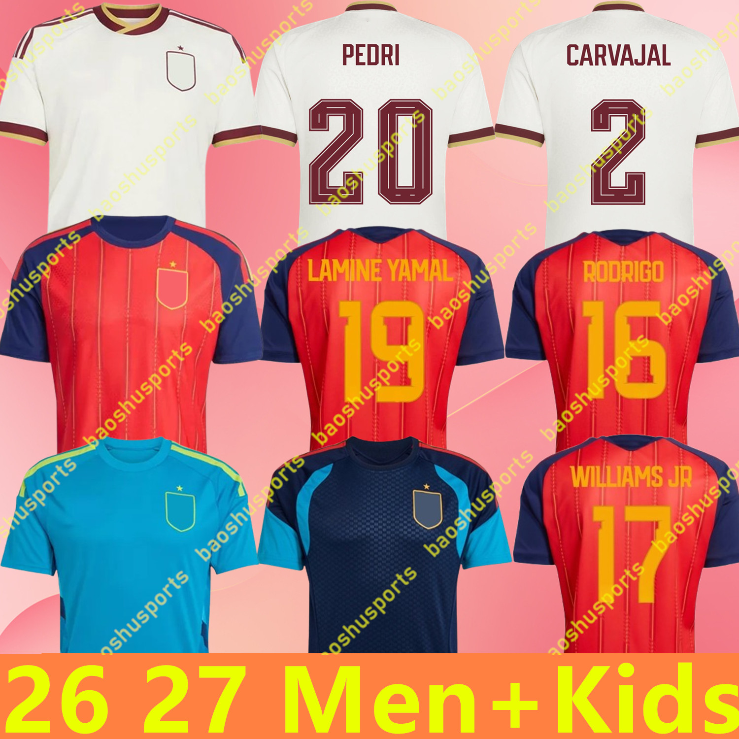 2026 World Cup Spain Jersey Kid LAMINE YAMAL Soccer 2026 2027 Jersey PEDRI Carvajal Football Shirt WILLIAMS JR MERINO RODRIGO CUBARSI FERMIN camiseta espana mundial