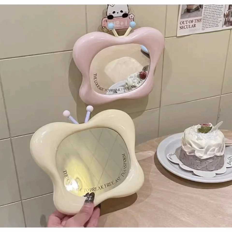 Cute Butterfly House Shape Makeup Mirror Wall-mounted Tabletop Dressing Mirror with Stand Portable Beauty Mirror H260324