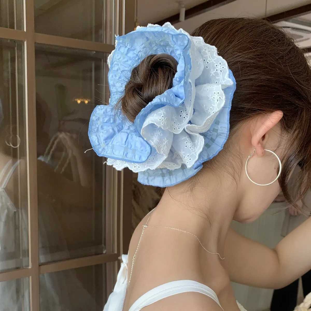 Cute Scrunchies Sweet Style Checkered Lace Four Layer Large Intestine Hair Band Hair Tie Bun Hairstyle Hair Band Hair Accessory H260324