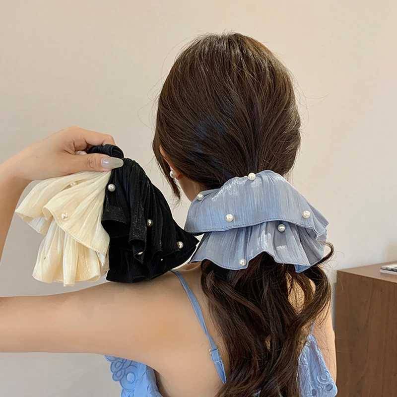 Elegant Pearls Smooth Ribbon Large Intestine Scrunchie For Women Girls Sweet Hair Ornament Hair Tie Hair Band Hair Accessories H260324