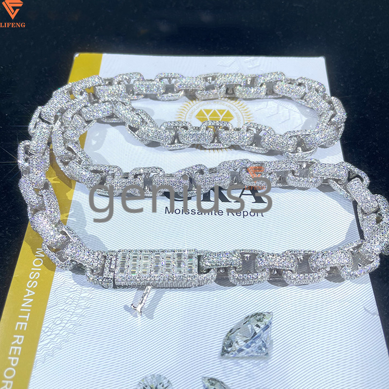 10mm Infinity Link Chain Moissanite Necklace 925 Sterling Silver VVS Moissanite Diamond Gra Necklace Men Hip Hop Jewelry Men - view 3