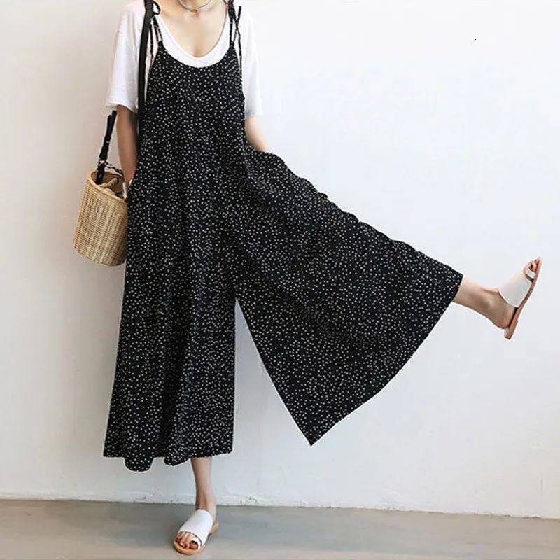 Wide-leg Jumpsuit Skirt For Women 150kg Summer New Korean Style Polka Dot Designer Pants Strap Nine-point Pants Casual Loose Overalls