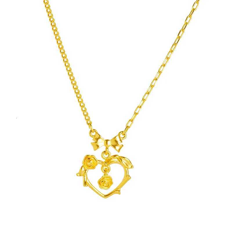 Luxury 24K 9999 Pure Gold real gold Womens Vine Rose Pendant Necklace H260324 - view 6