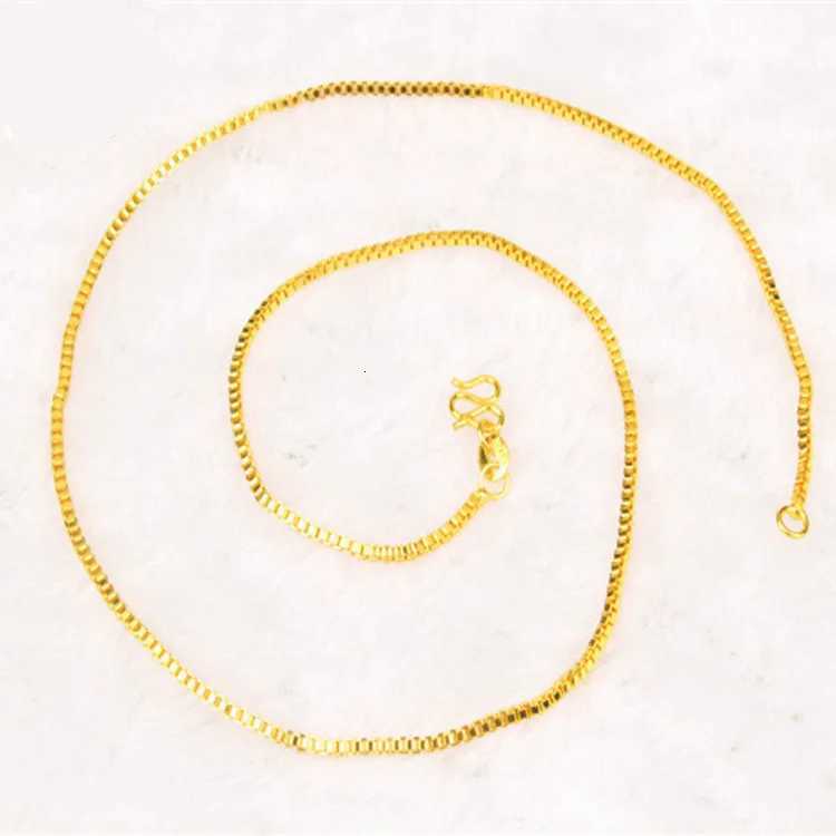 AU999 Box Chain Necklace Womens 24K Gold - Shiny links non-deformable value-preserving top jewelry for ladies H260324 - view 4