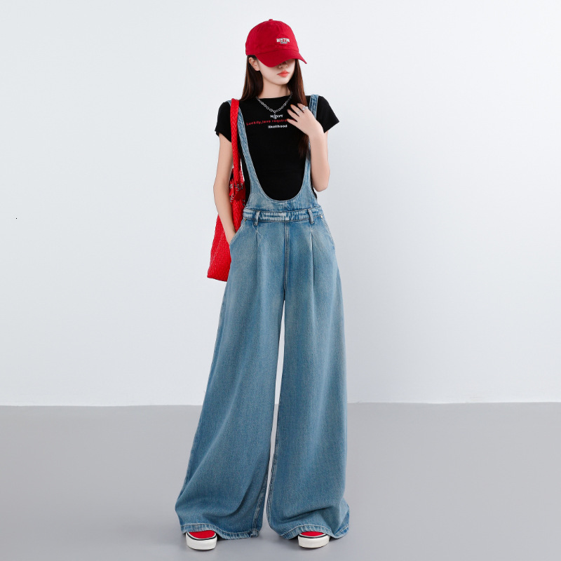 Juvenile Designer Pants Casual Wide-leg Denim Overalls For Women Loose-fitting Slimming Age-reducing Fashionable Casual Versatile Floor-length Pants