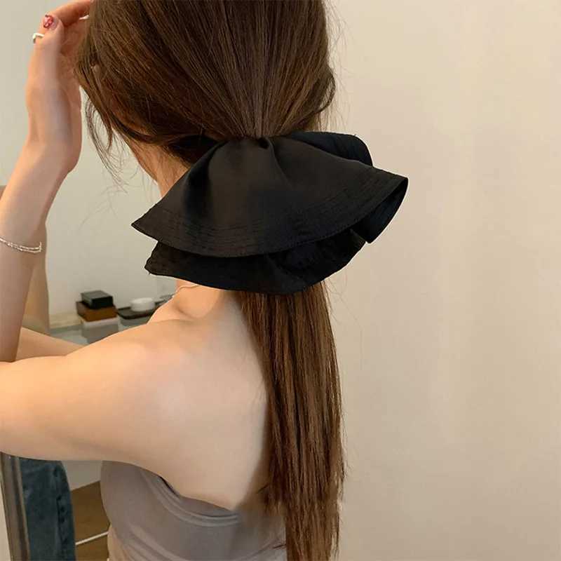 New Fabric Black Pleated Large Hair Ties for Women Scrunchies Temperament Herben Style Personality Fashion Ponytail Accessories H260324