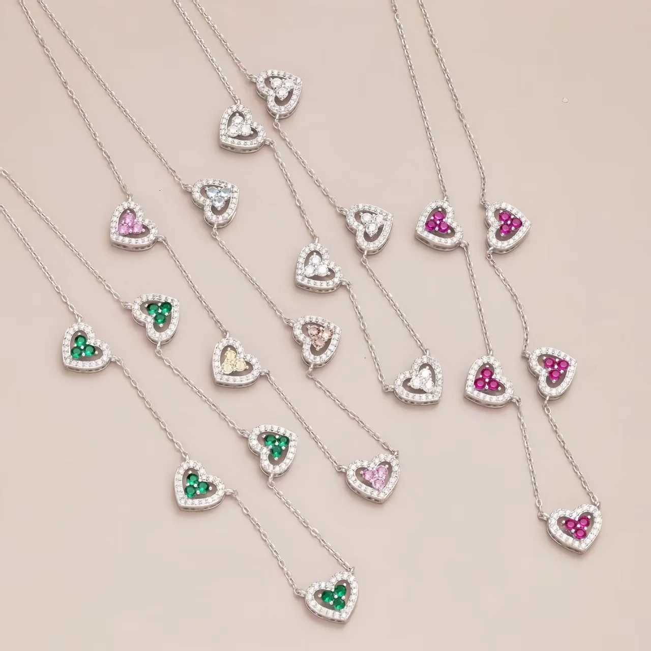 Genuine S925 Sterling Silver 5 Heart Necklace Cubic Zirconia Adjustable Chain Jewelry Gift for Women Valentines Day Anniversary H260324 - view 3
