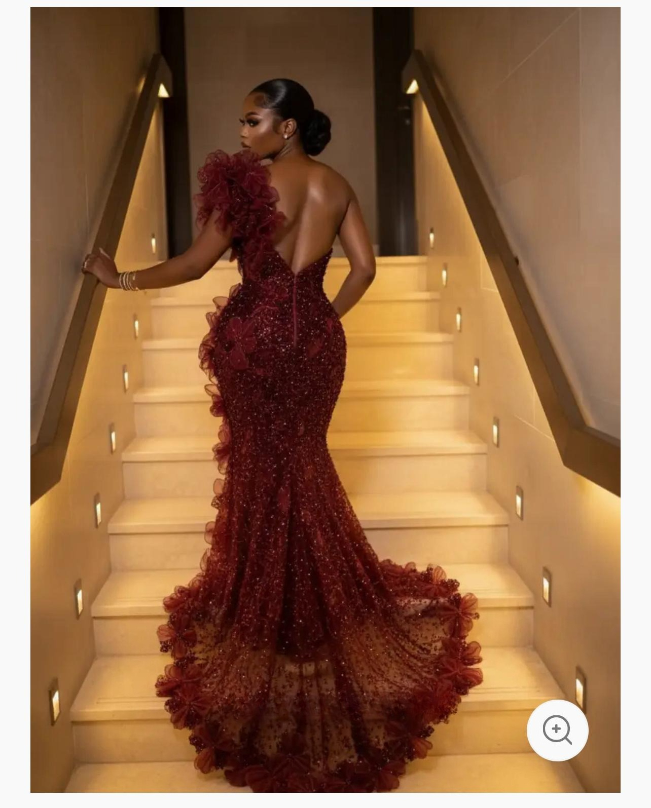 Glamrous Burgundy Prom Dresses For Black Girls 2026 Luxury One Shoulder Mermaid Sequins Beads Formal Evening Gala Dress Customized BC22049