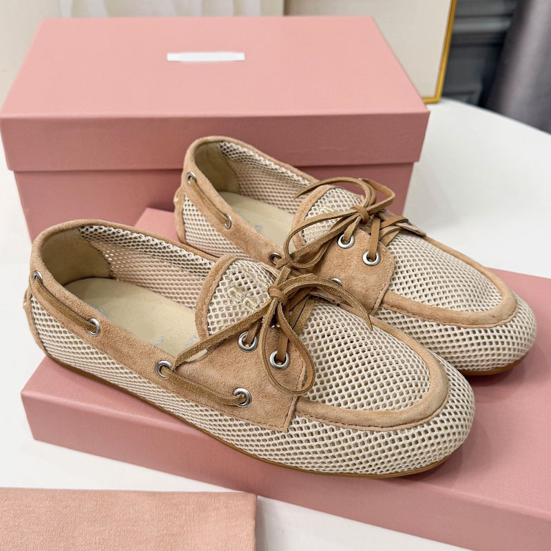 Mesh and suede boat shoes designer fashion week loafers womens lazy style loafers tongue apron with embroidered logo loafers wear resistant rubber sole loafers
