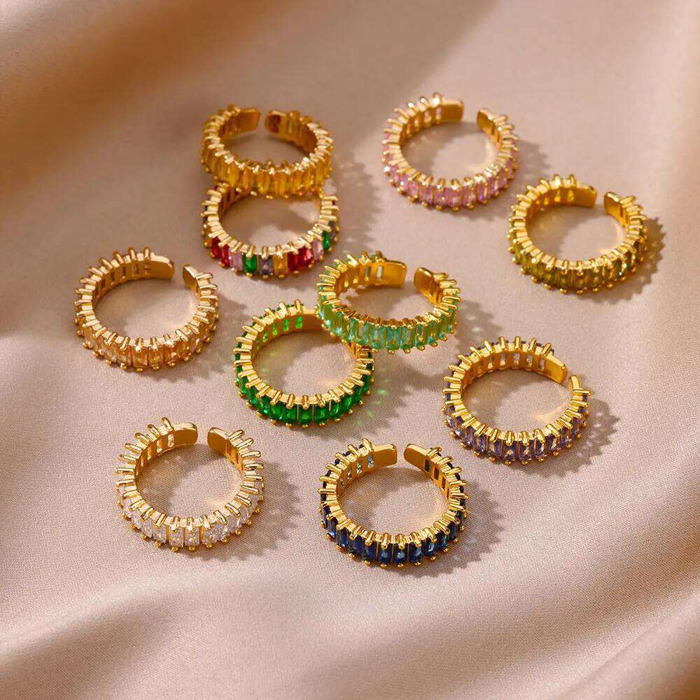 Jewelry Ring Gold Color Cubic Zirconia Chic Rings Punk Elegant Wedding Party Aesthetic Stainless Steel Ring For Women