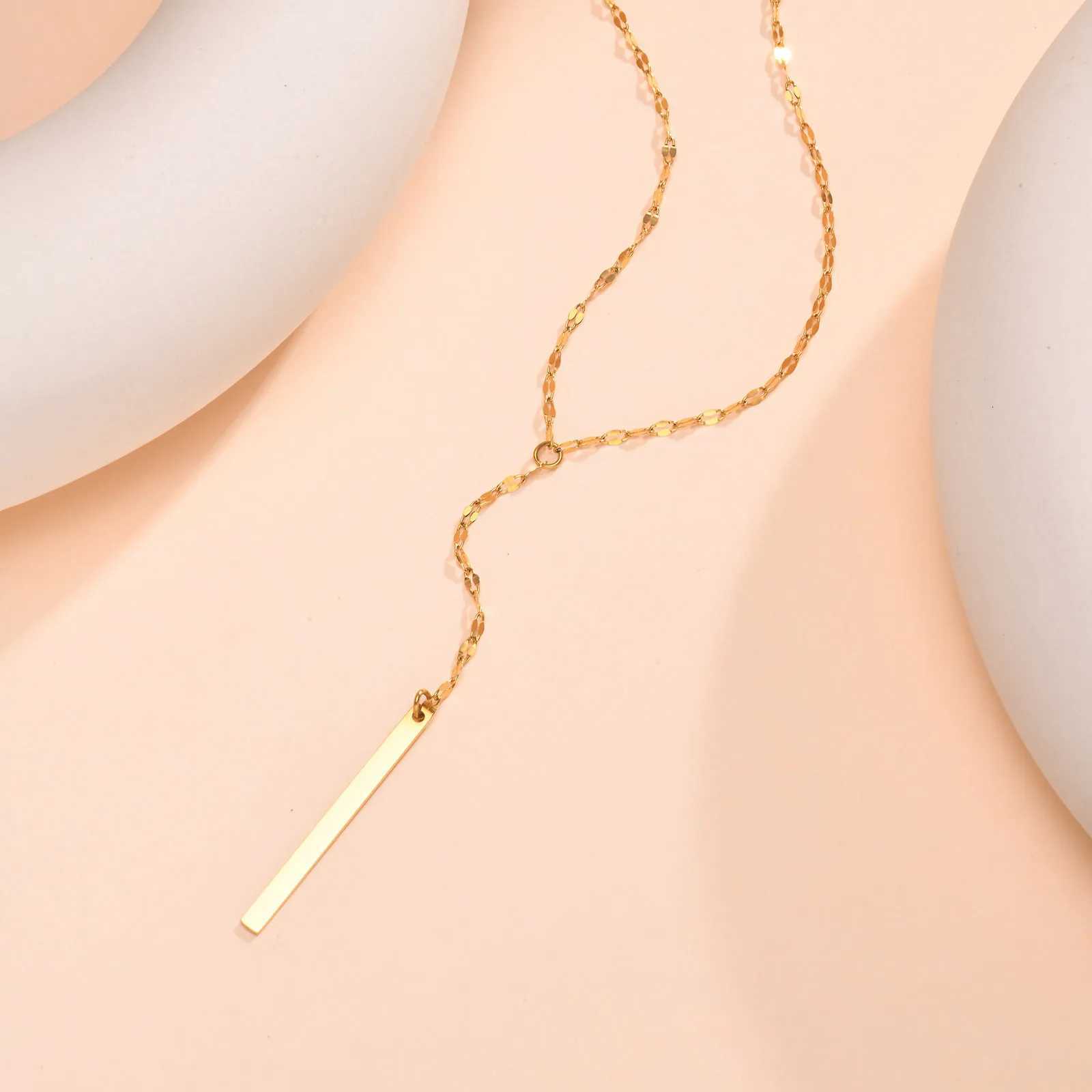 Drop Y Lariat Necklace with Bar Pendant Stainless Steel Long Chain Womens Necklaces Trendy H260324 - view 6