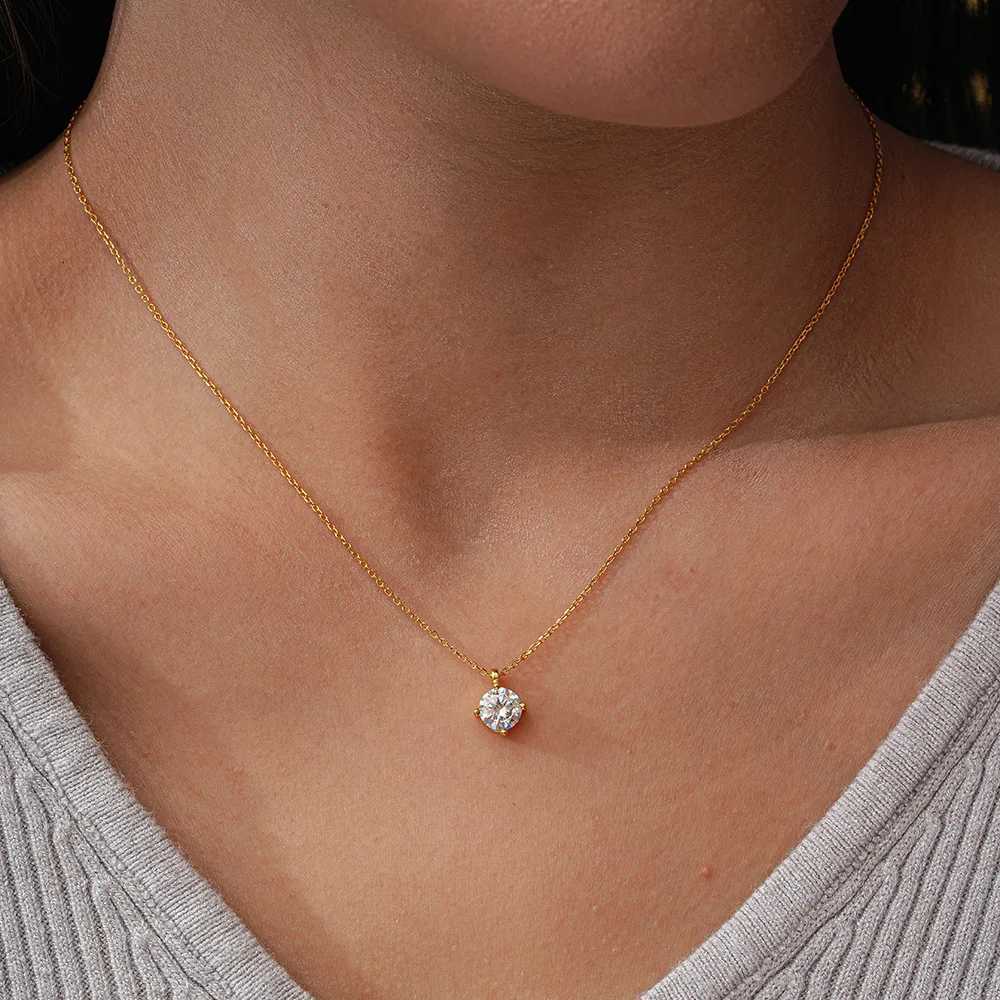 Luxury Real 18k Gold Womens 1 karat Diamond Pendant Moissanite Necklace Claw Classic Clavicle Chain H260324 - view 5