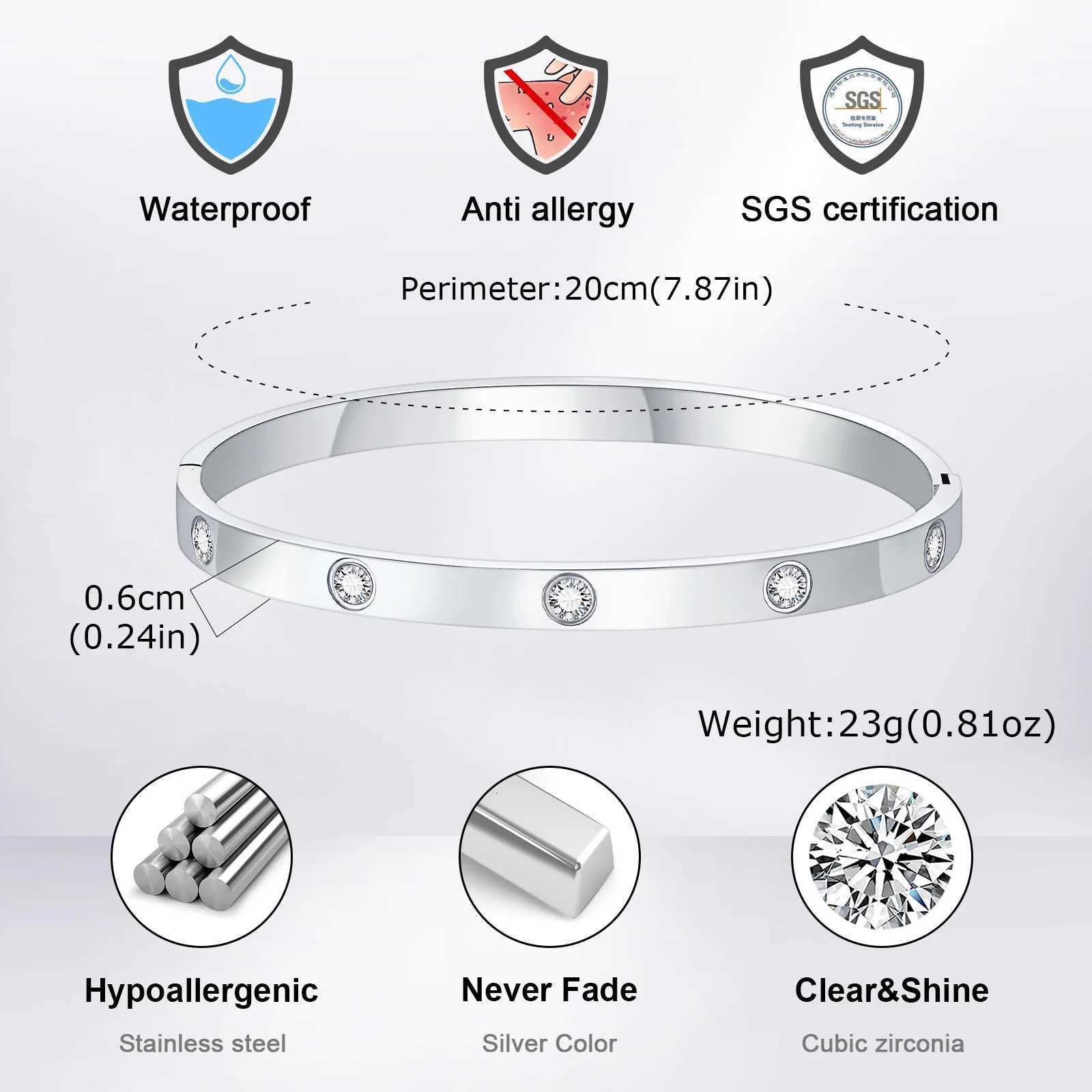 Stylish Mens Bangle Waterproof StainlESS Steel AAA Cubic Zirconia Stone Oval BangleAnniversary BirtHDay Gift for Him H260323 - view 6