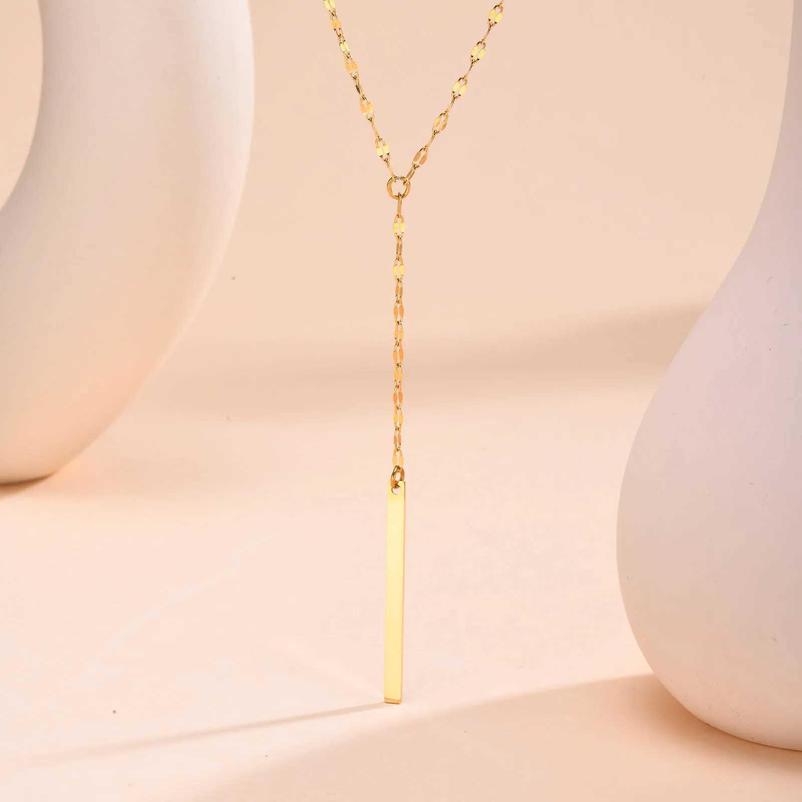 Drop Y Lariat Necklace with Bar Pendant Stainless Steel Long Chain Womens Necklaces Trendy H260324 - view 5