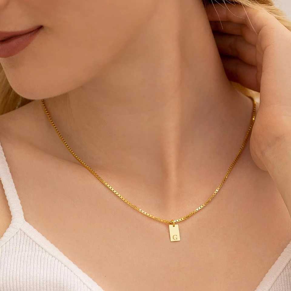 Initial Necklace Engraved A-Z Alphabet Charm Necklace Box Chain Stainless Steel Womens Minimalism Jewelry Gift H260324 - view 6