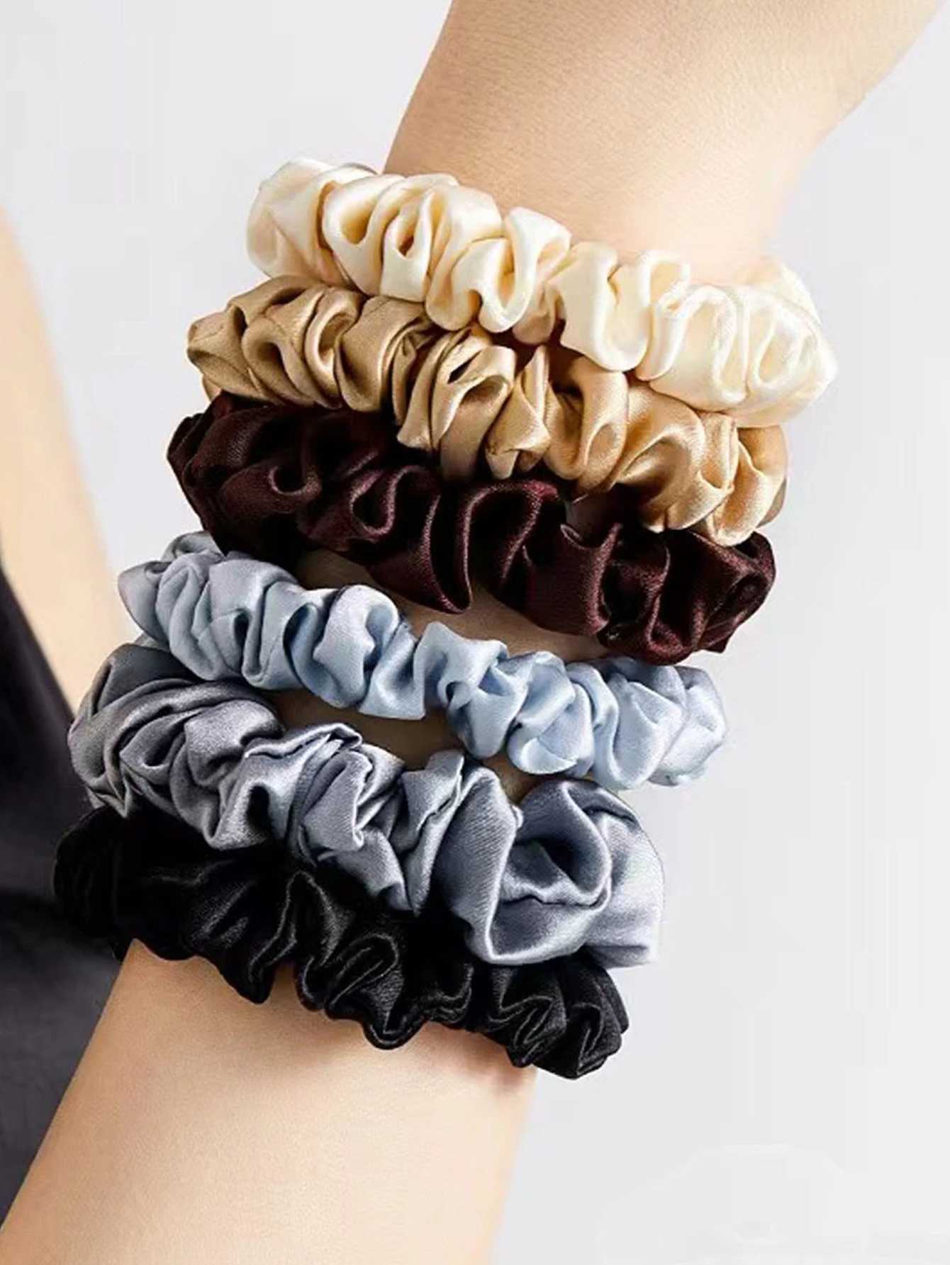 4PCS 100 Pure Mulberry Silk Hair Scrunchie Handmade Hairbands Women Hair Accessories Pure Color Natural HairTies Width 2CM H260324