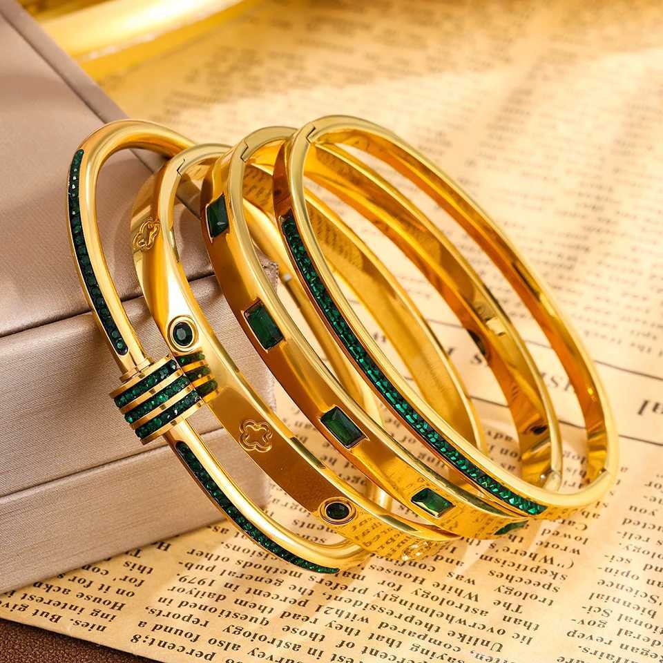 Yupsk 4/1Pcs Geometric Green Zircon Stainless Steel Stackable Bangle Set for Women Luxury Jewelry Gifts H260323 - view 4