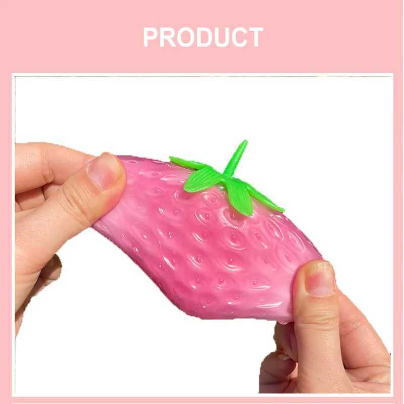 Simulated Color-changing Strawberry Squishy Fruit Hand Anti-stress Squeeze Ball Decompression Toys for Children Sensory Autism H260324