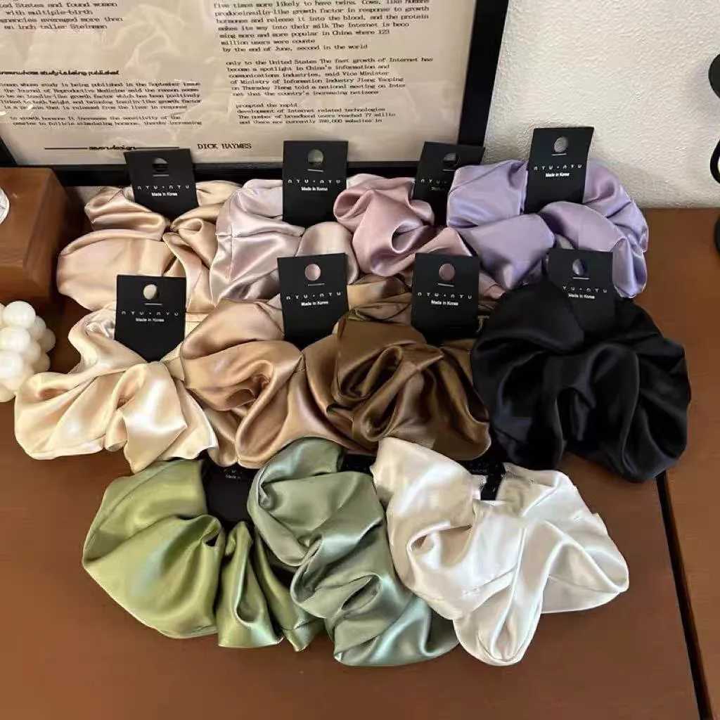 12cm Fashion Satin Scrunchie Women Silk Hair Tie Elastic Hair Bands Girls Black Scrunchy Rope for Adult Hair Accessories H260324
