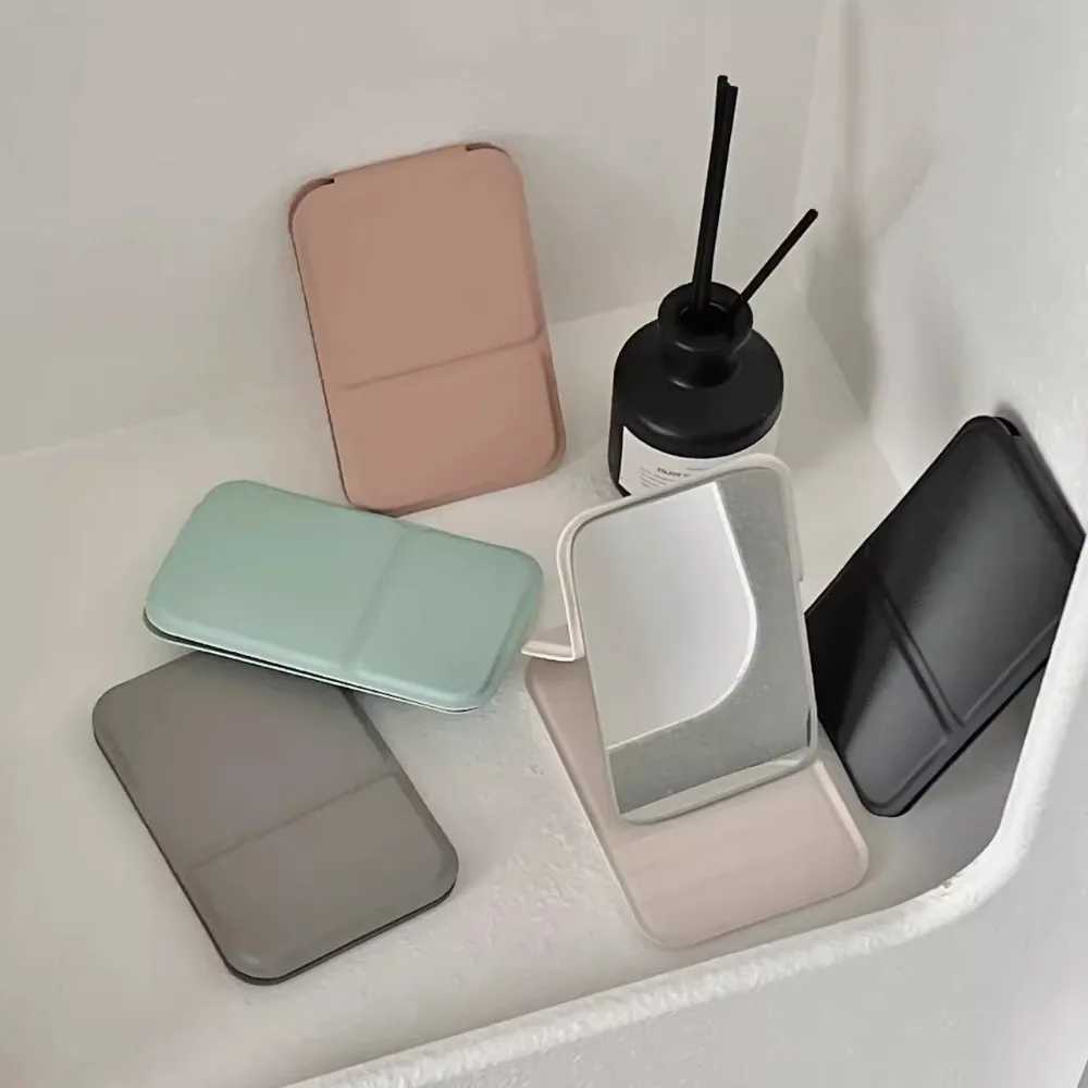 New Portable Mini Desktop Mirror Stand Up Solid Color Pocket Folding Mirror Small Korean Handheld Makeup Mirror Makeup Skincare H260324