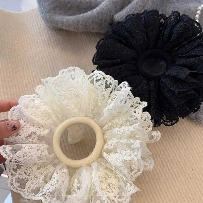 Off-white Lace Large Intestine Hair Band Womens Disc Hair Elegant Rubber Band Hair Rope on The Back of The Head Headgear H260324