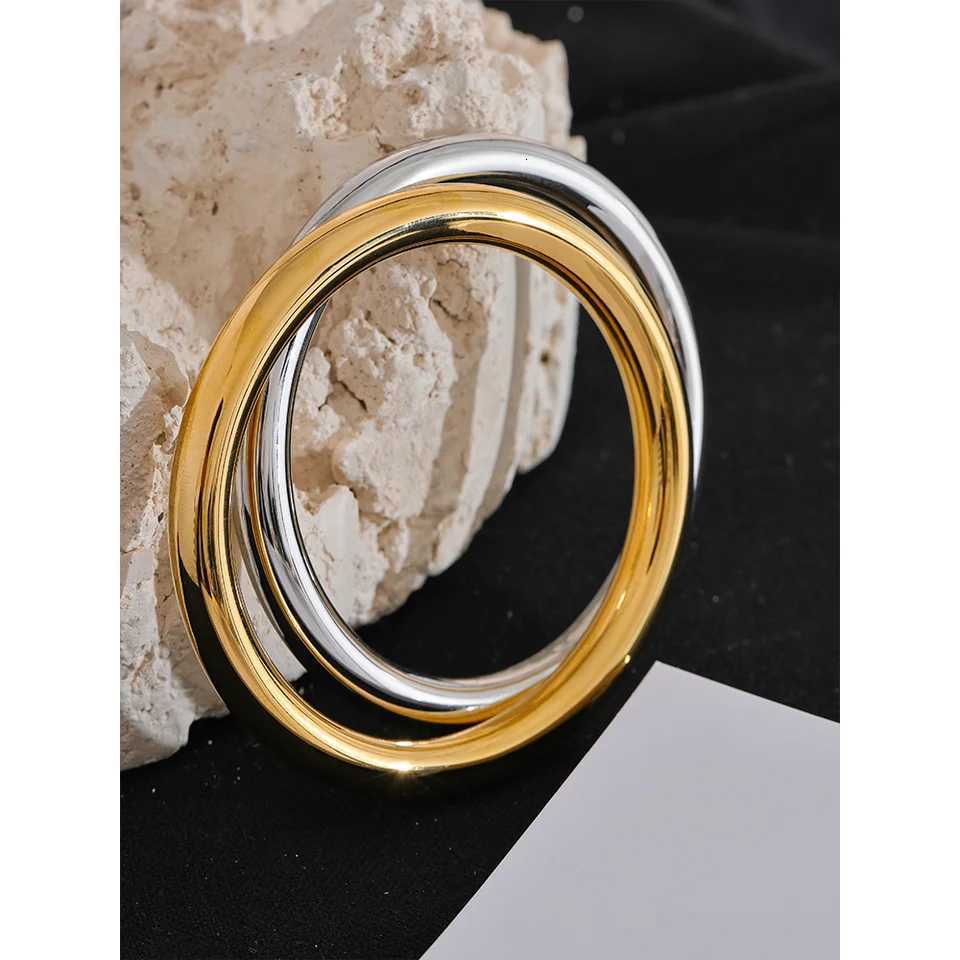 Yhpup 65mm Polished Textured Waterproof Stainless Steel Big Bangle Statement Glossy Minimalist Jewelry High Quality H260323 - view 4