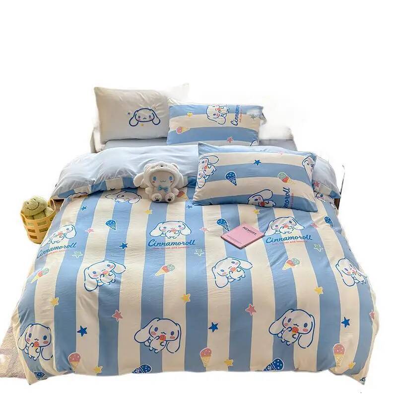 4Pcs/Set Hello Kitty Four piece duvet set Sanrio Cute Anime Cartoon Creative Home Dormitory Bed Sheet Pillowcase Kawaii Three Piece Set
